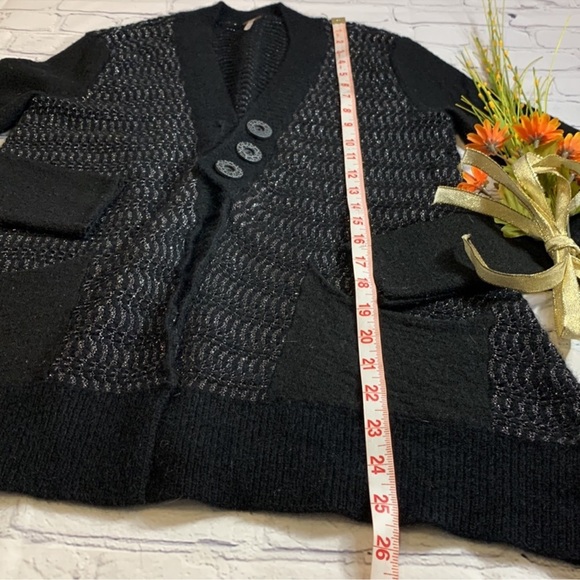 Free People Willow Caroline Black Metallic Patch Pockets Button Cardigan• Small - Picture 10 of 12